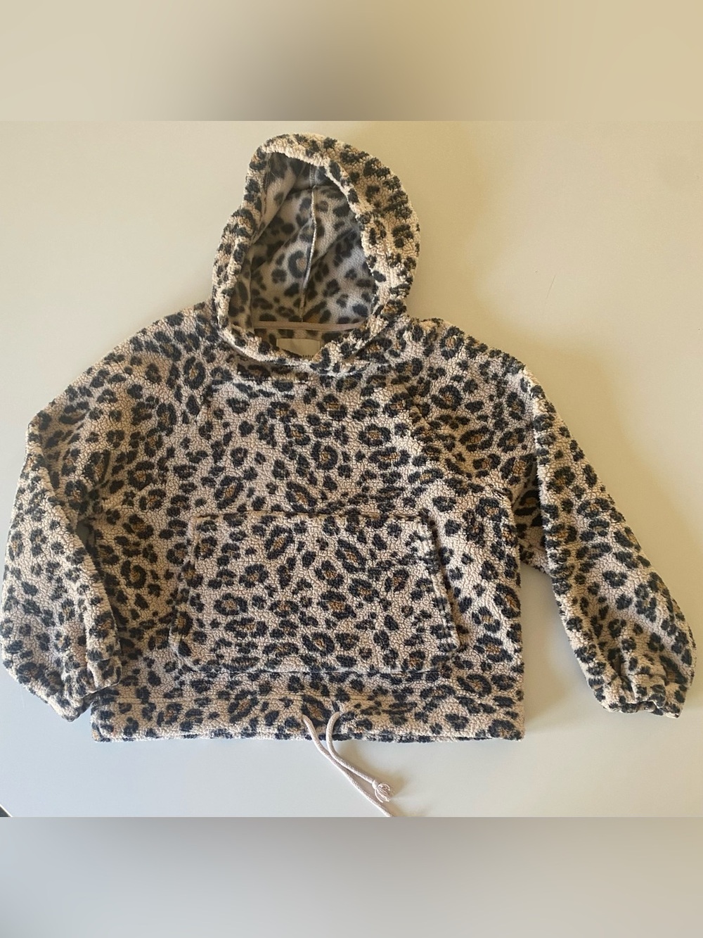 AE Sherpa Leopard Print Hoodie - Beige/Black